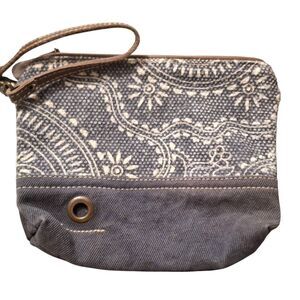 Myra Bag Cowhide & Upcycled Canvas Wristlet – Sapphire Blue Gray